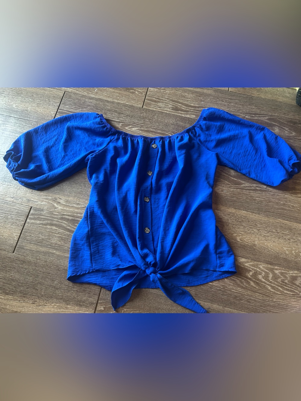 Women's Royal Blue Tie-Front Off-Shoulder Top